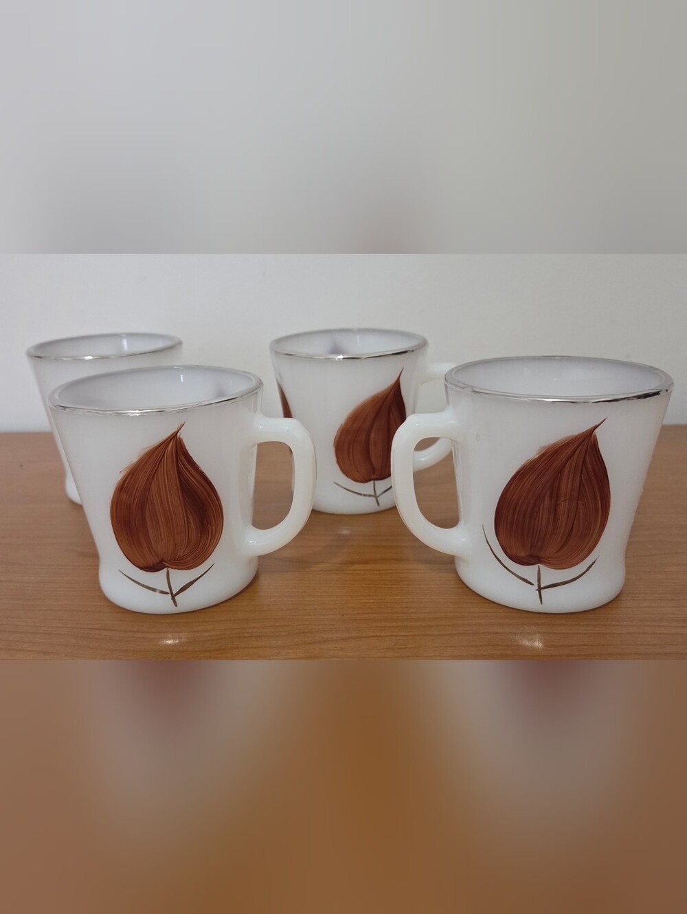 Vintage Fire King Mugs Leaf Pattern Platinum Silver Rims - Set of 4